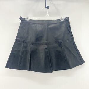 Vintage Newport News leather min skirt flare black avant-garde grunge chic biker